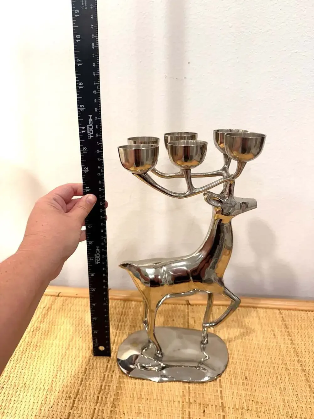 Pottery Barn Chrome Reindeer Six Point Tea Light Christmas Candleholder